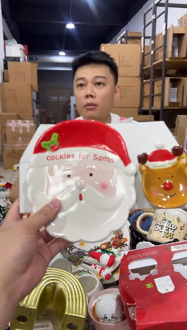 瓷片原盒圣诞老人餐盘2件套 微瑕