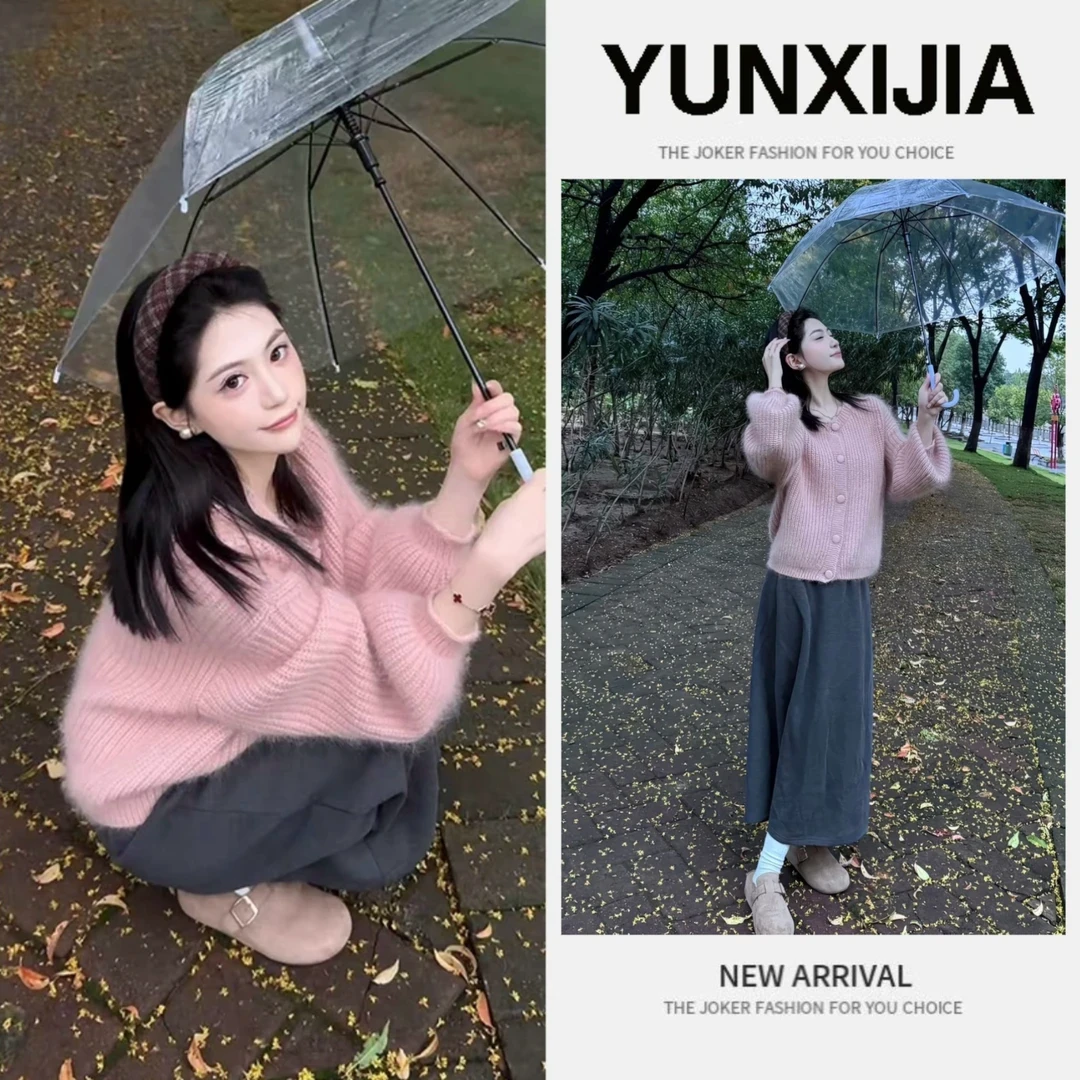 【现货+运费险】秋季2025温柔灯笼袖针织开衫甜美气质宽松毛衣外套