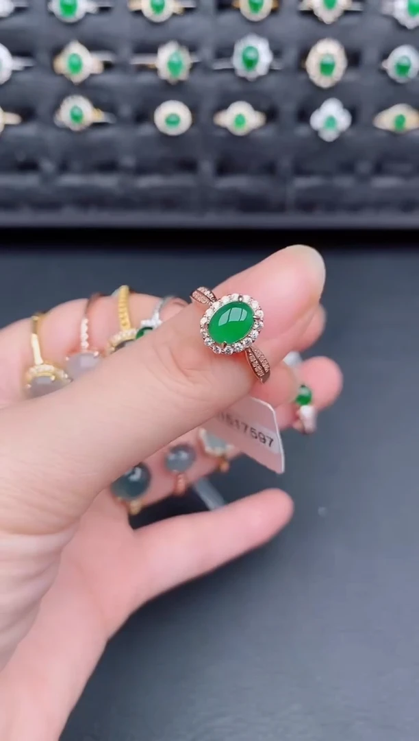 银S925镶嵌戒指翡翠天然a货翡翠4