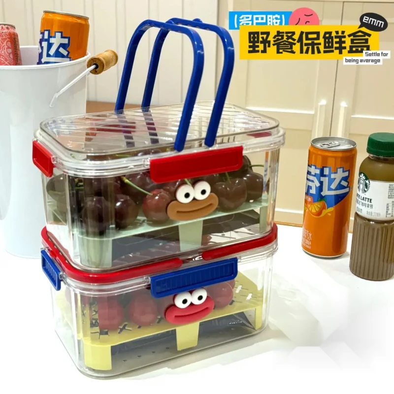 2025新款多巴胺户外野餐手提保温盒春游露营水果饮料食材保鲜盒HR