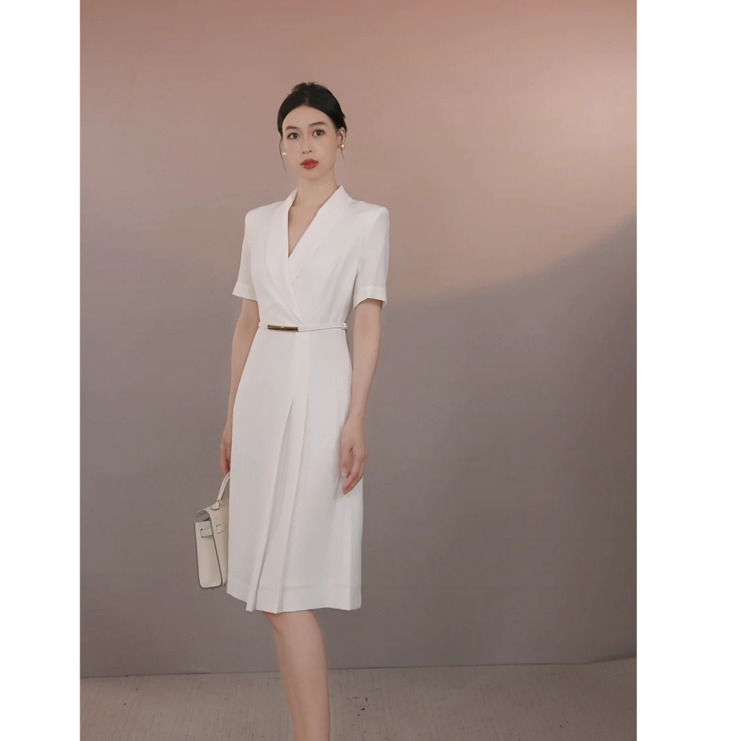 艾尚欧若风法式常规夏季西装裙复古连衣裙职业设计师气质修身显瘦