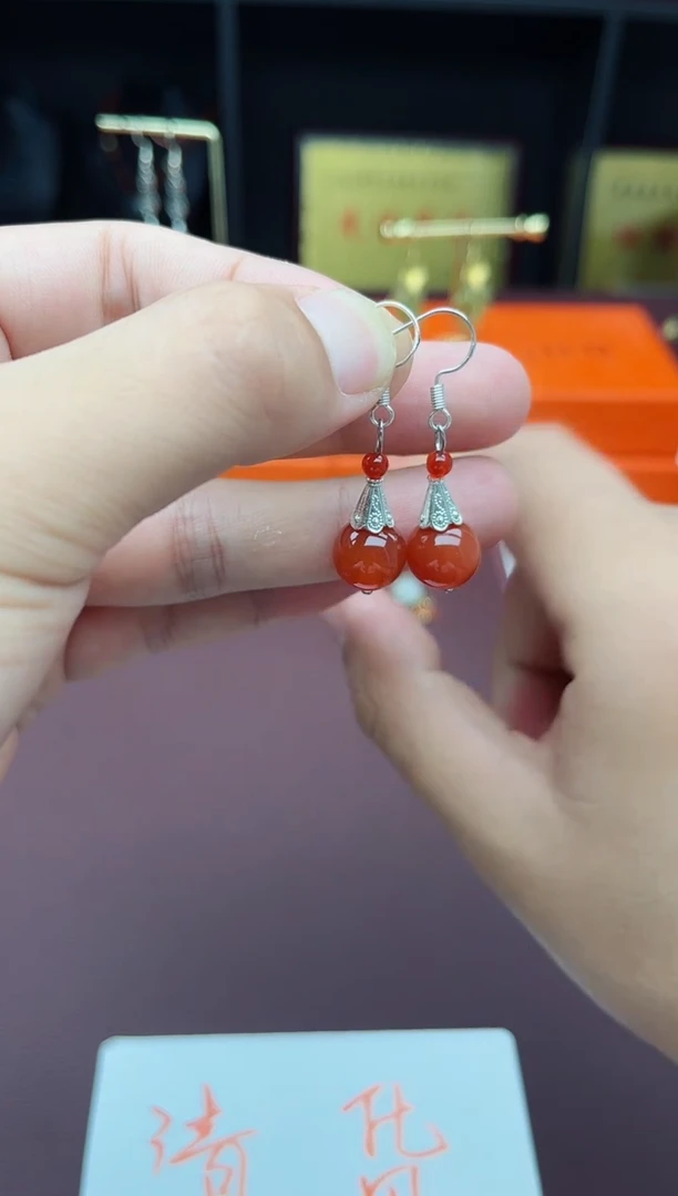 玛瑙/玉髓耳饰银S925镶嵌713000