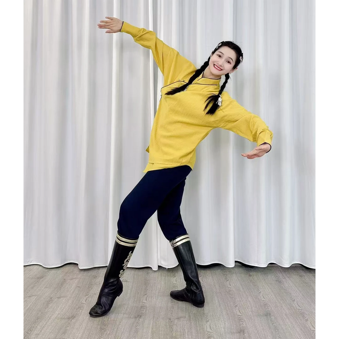 新款棉麻蒙古舞蹈服宽松版上衣男女同款大袍衫学生艺考