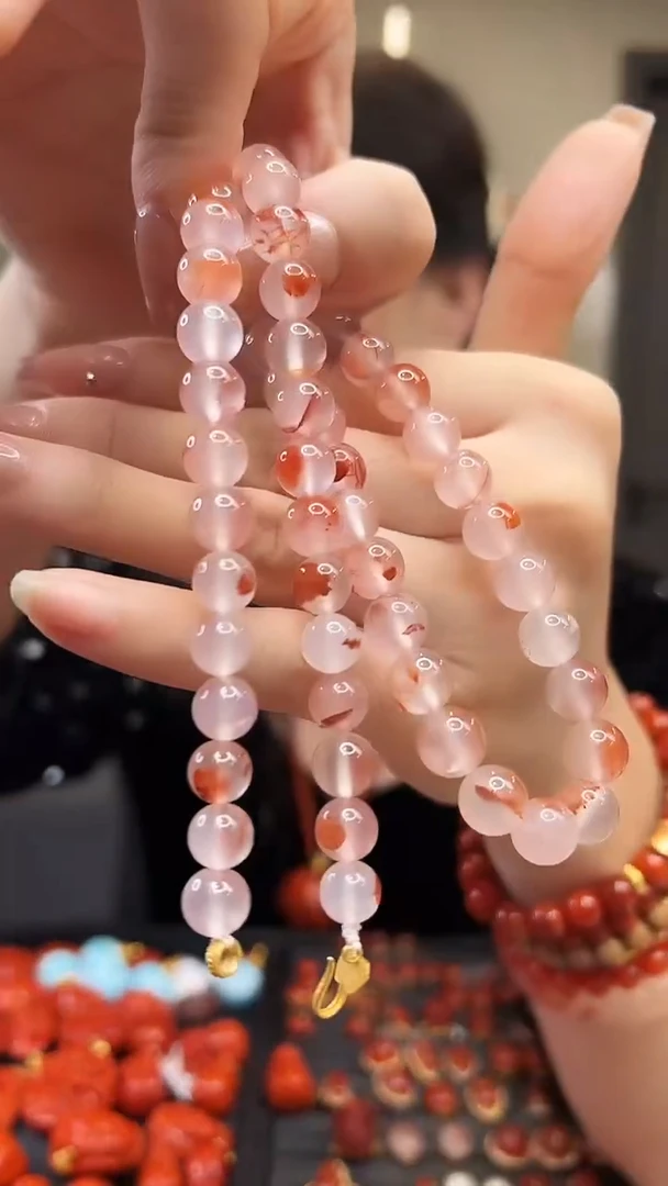 未镶嵌冰飘圆珠项链南红玛瑙8mm/45cm/18K金设计款/微胶