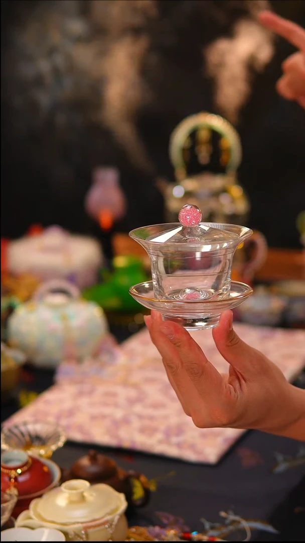 056水晶盖碗水晶盖碗（粉色）