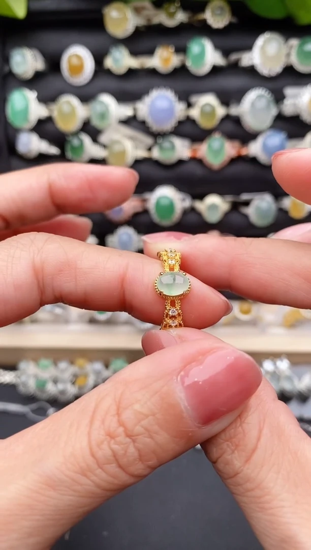 【闪购商品】翡翠戒指银S925镶嵌缅甸天然A货翡翠77  1-