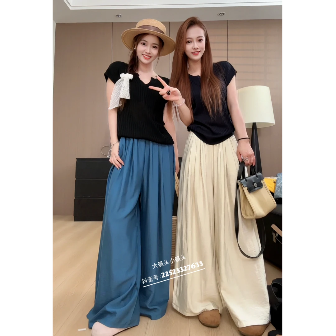 【现货+运费险】夏季新麻料裙裤女松紧腰百搭时尚宽松显瘦大阔腿裤