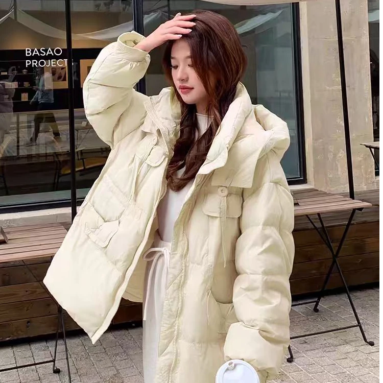 A156#洋气冬季羽绒服外套女2024新款韩版学生温柔立领面包服厚