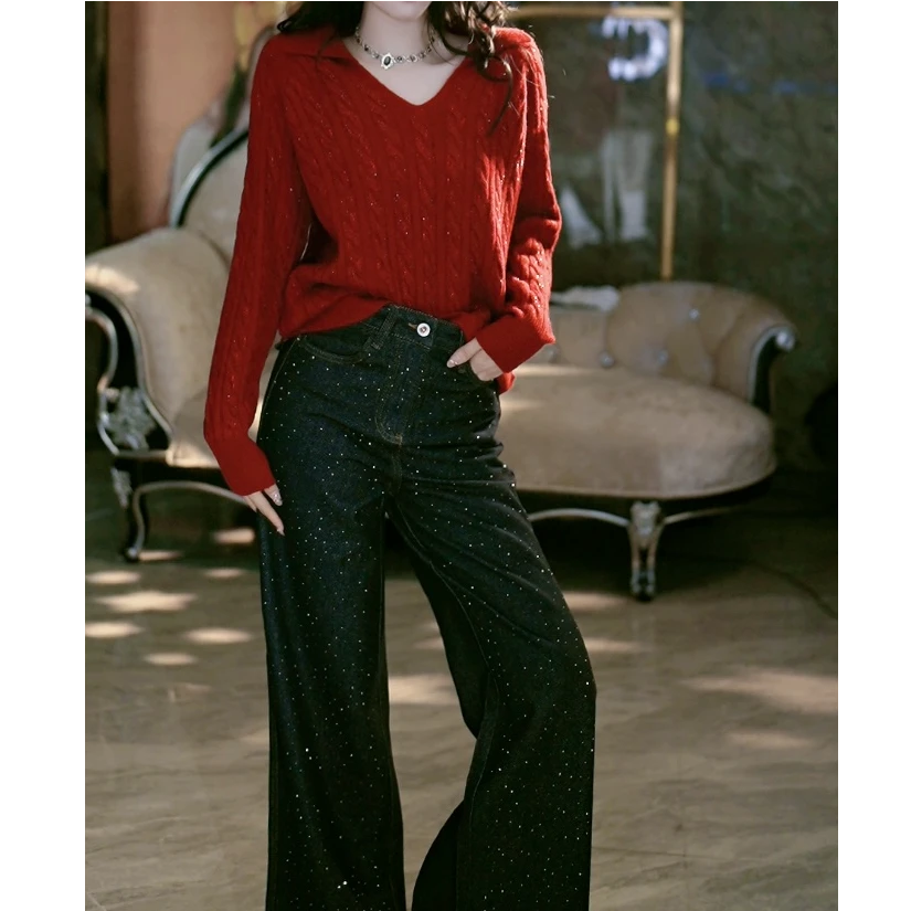 SEJI/瑟纪12.31【自由印记】重工气质牛仔阔腿裤