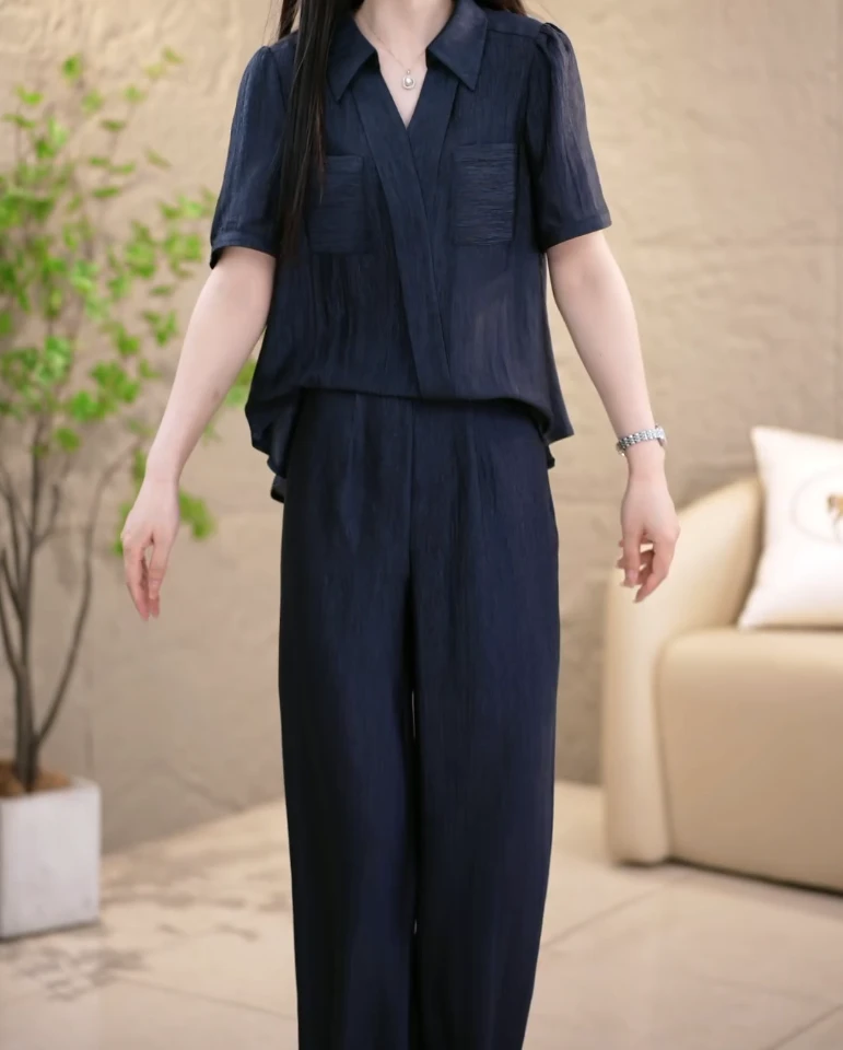 夏季简约时尚减龄气质优雅套装两件套M-4XL