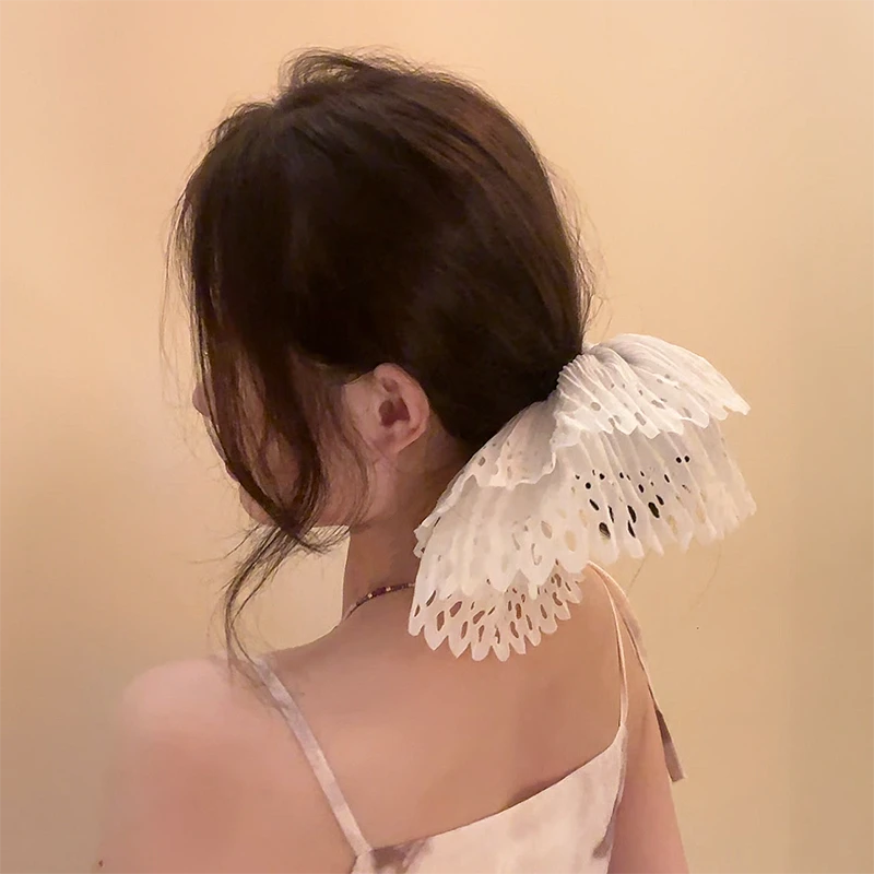 新款小众个性双层百褶镂空发圈超仙马尾丸子头扎发头绳发饰皮筋女