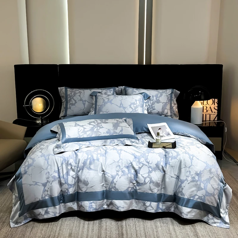 【高货清仓】天丝棉色织提花高支四件套-雅戈-灰蓝