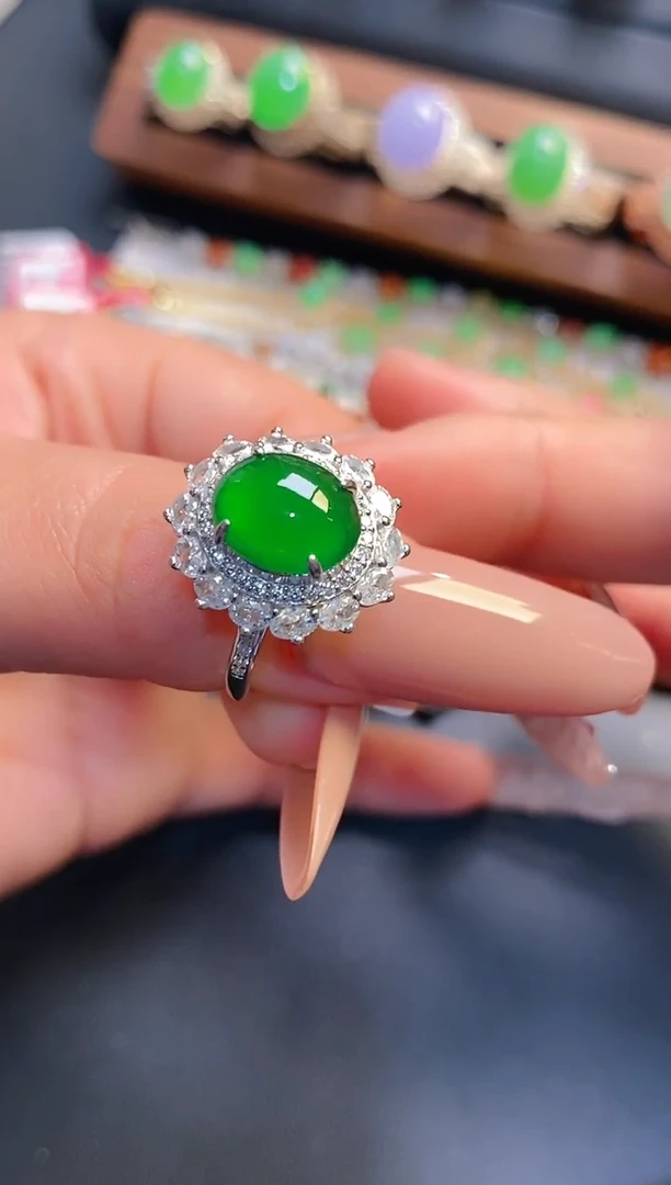 银S925镶嵌戒指翡翠天然