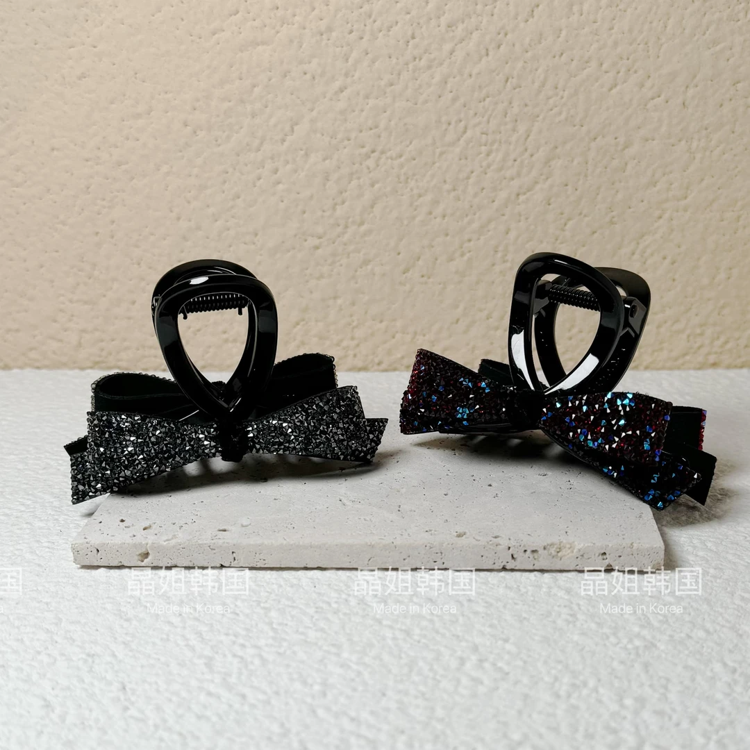 东大门 轻奢施家黑色砂糖蝴蝶结亚克力抓夹8cm 2072
