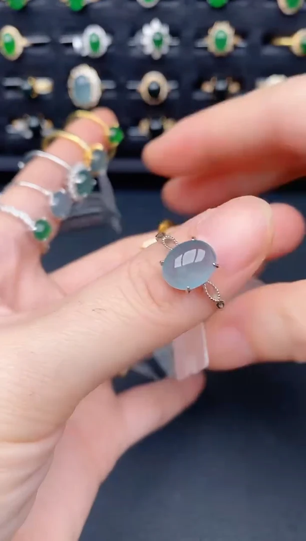 银S925镶嵌戒指翡翠天然a货翡翠7