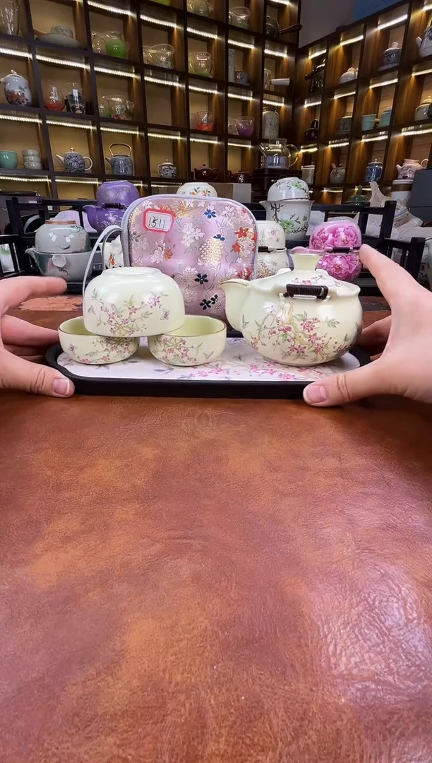 瓷片桃花宝瓶旅行+长方桃花盘