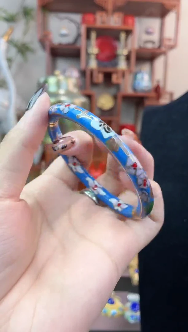 非遗手工景泰蓝开口镯子天蓝