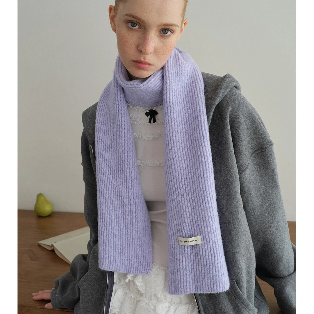 《少女心情》miu系羊毛绒感纯色百搭针织围巾女秋冬季围脖情侣学生