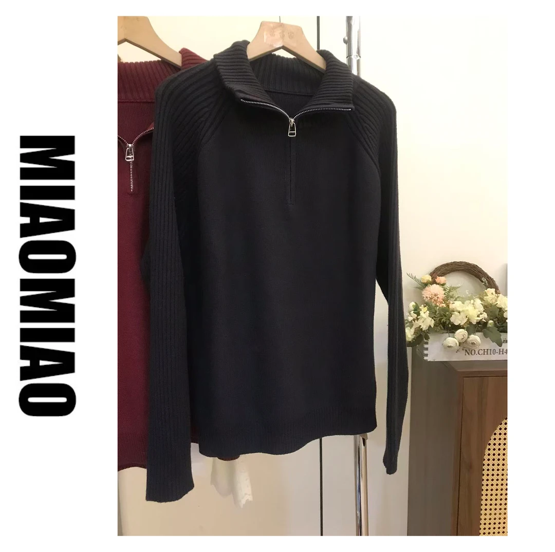 【大码】1446针织开衫秋季翻领休闲拉链毛衣外套