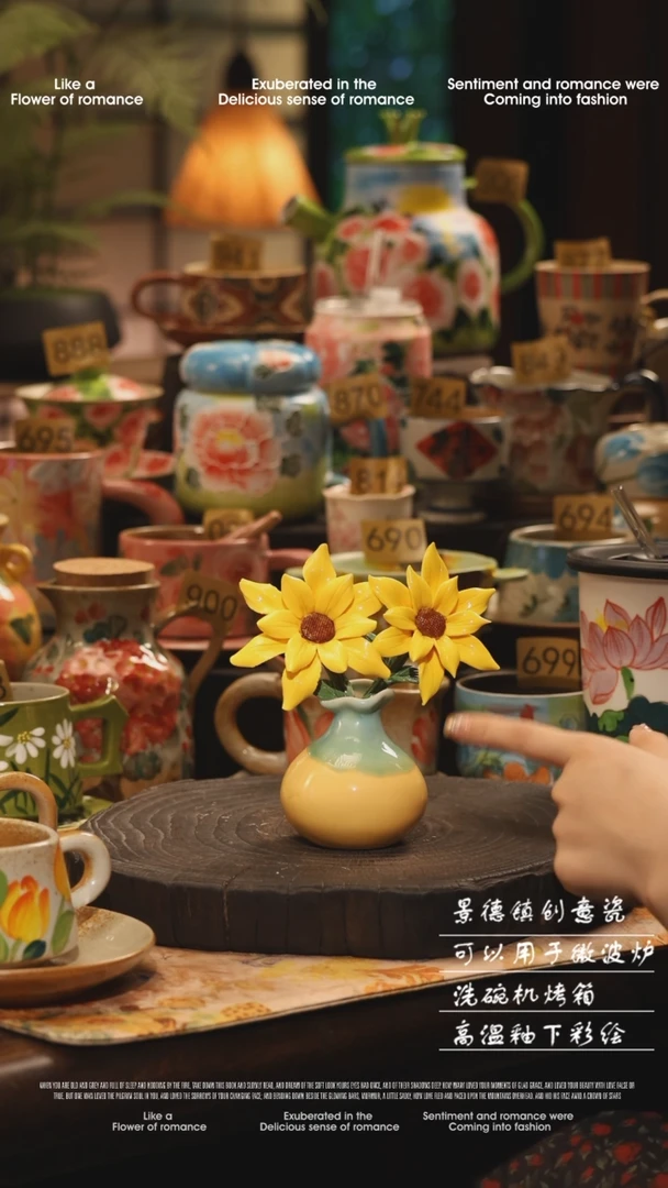 陶瓷一套景德镇高温釉下彩绘设计师款式