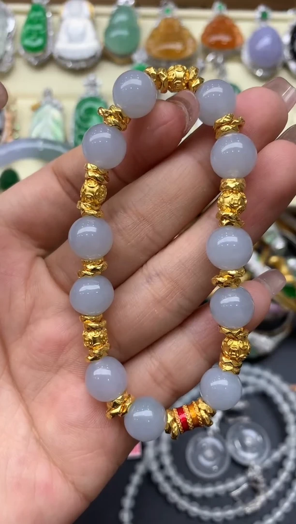 足金镶嵌手链翡翠445-中国好珍宝
