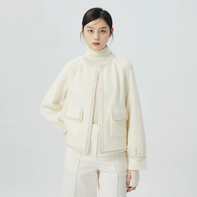 阿玛施AMASS新款百分百绵羊毛千金小香风气质外套女士5400312-2