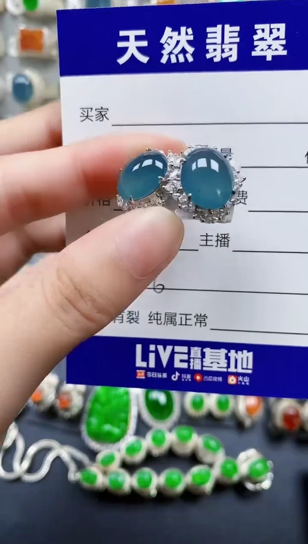 翡翠银S925镶嵌耳饰136
