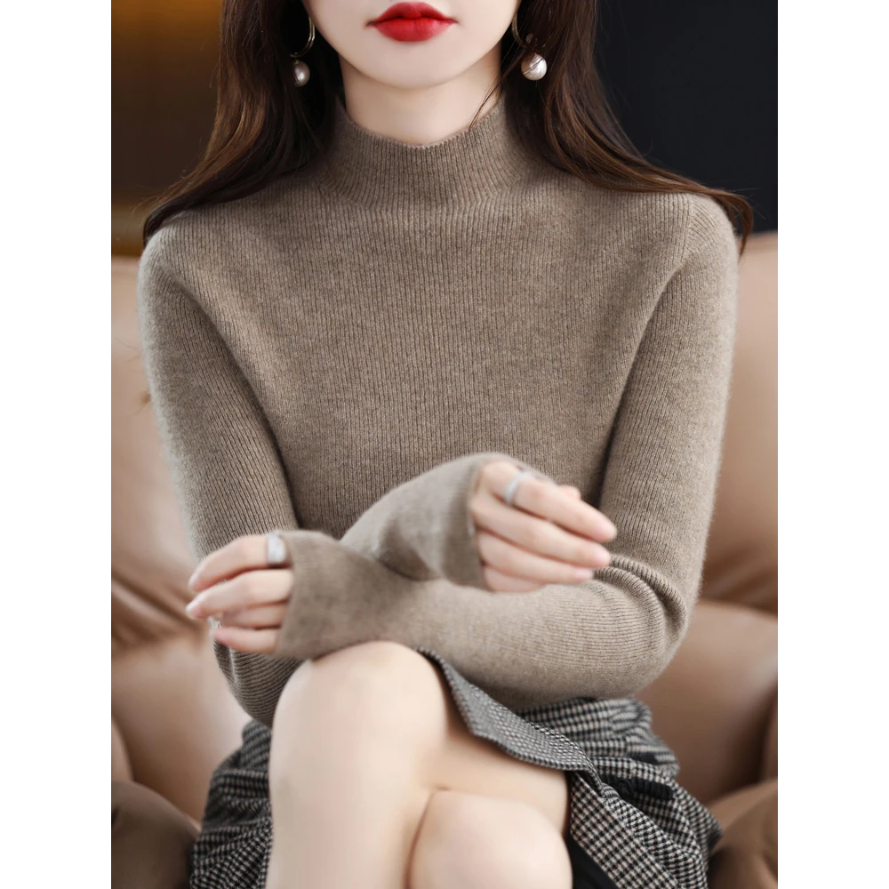 【梅姐专属】抽条半高经典时尚百搭显瘦羊毛衫QHNJRG-1109