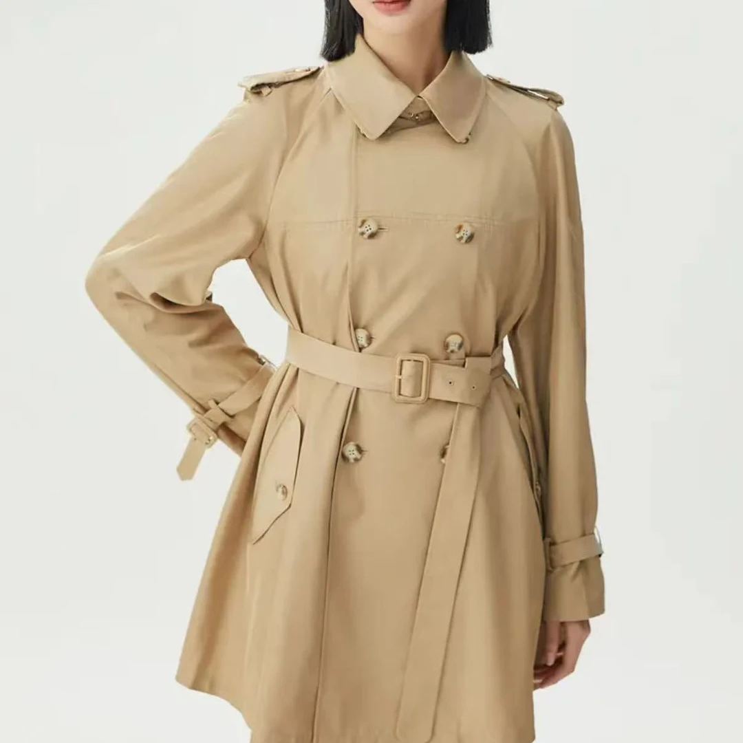 AMASS/阿玛施秋冬新款英伦风中长款条纹双排扣时尚风衣女 5400631