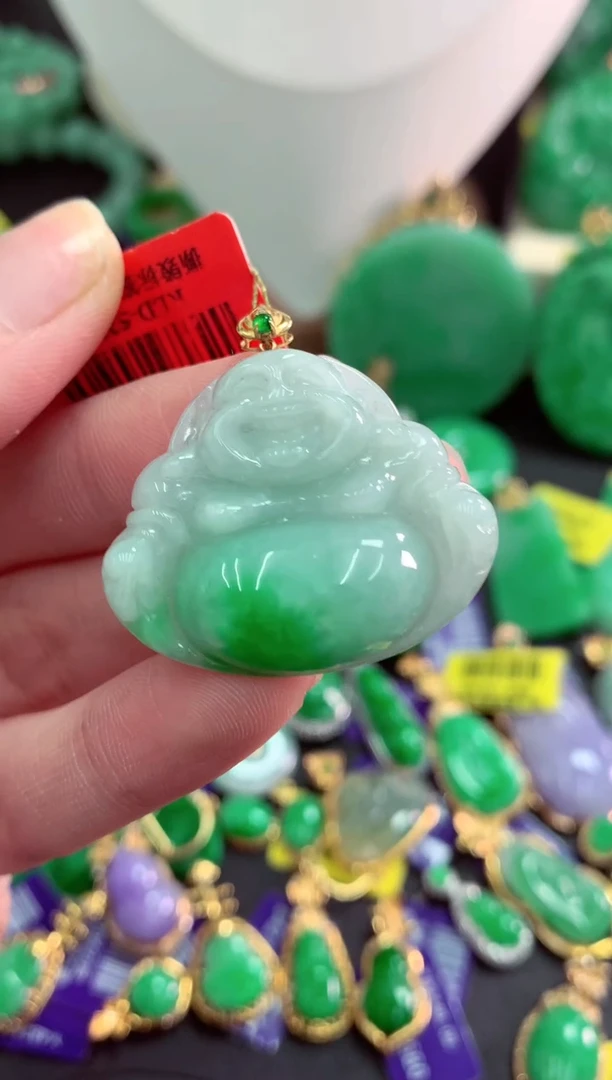 吊坠(不含链)18K金镶嵌翡翠天然缅甸翡翠A货