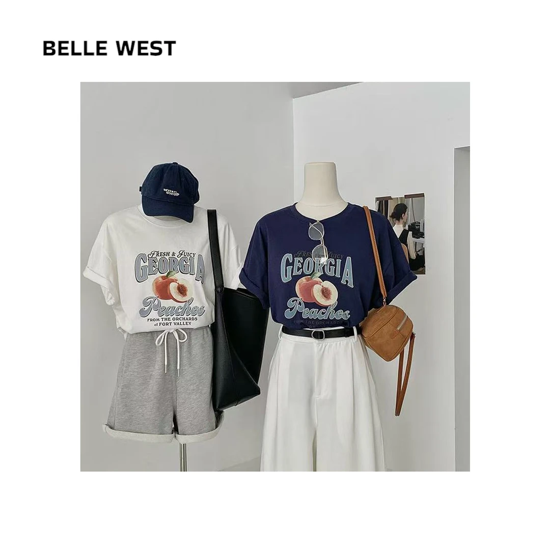 休闲百搭水蜜桃字母印花雪花棉短袖T恤 NN-250564