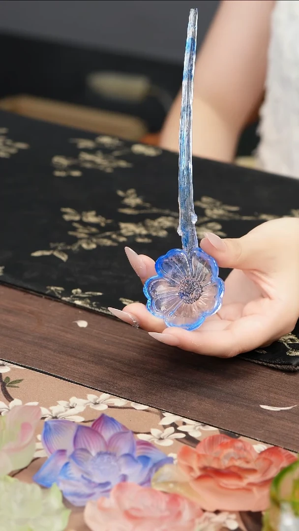 琉璃手工艺品蓝色梅花茶匙