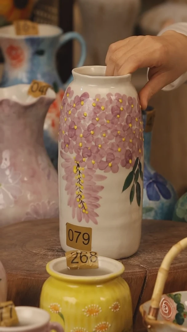 陶瓷景德镇设计师手作花器摆件侘寂风@M079@