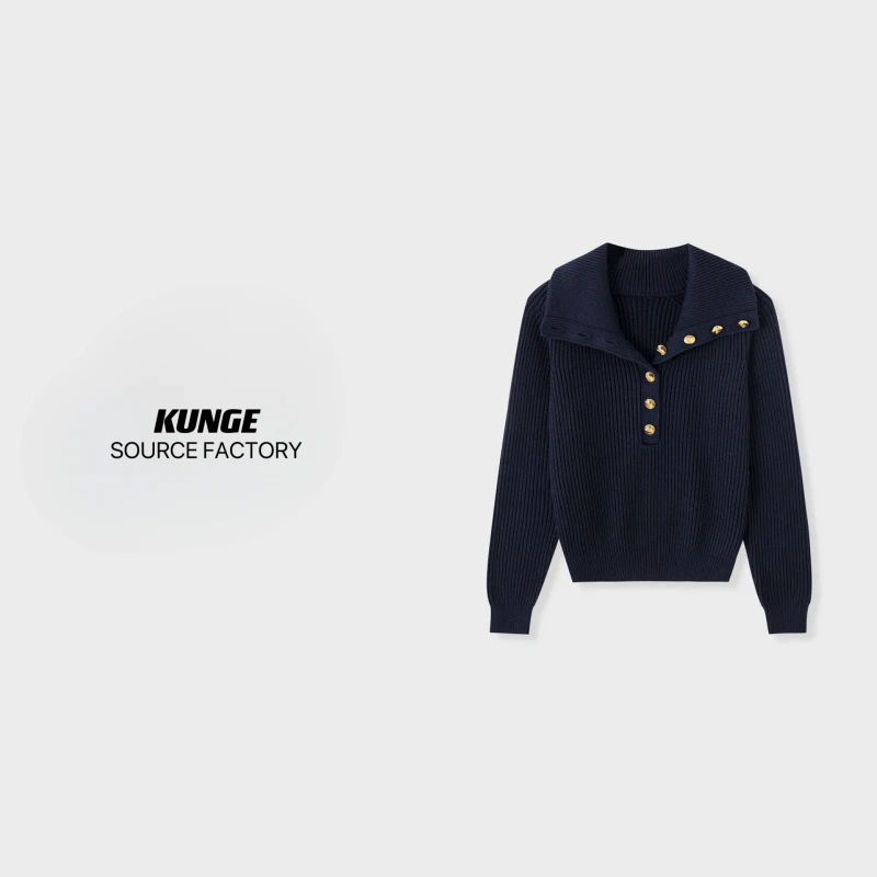 KUNGE-长袖时尚百搭连帽设计师圆领翻领套头针织衫-8580