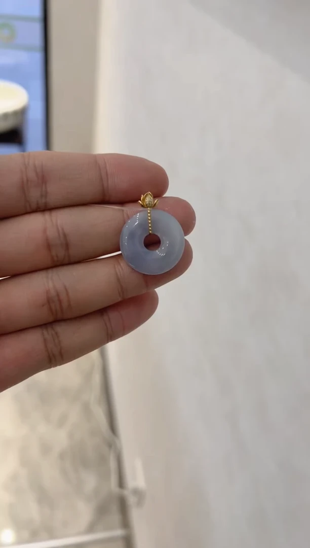 颈饰18K金镶嵌翡翠天然翡翠冰紫甜甜圈