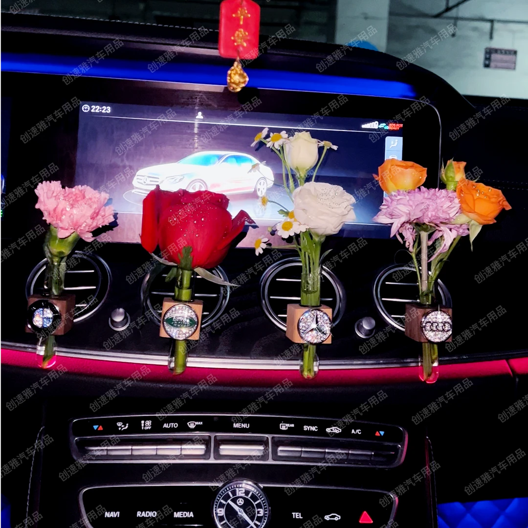 实木出风口插花器创意鲜花瓶装饰摆件车载装饰香薰空瓶干花瓶壁饰