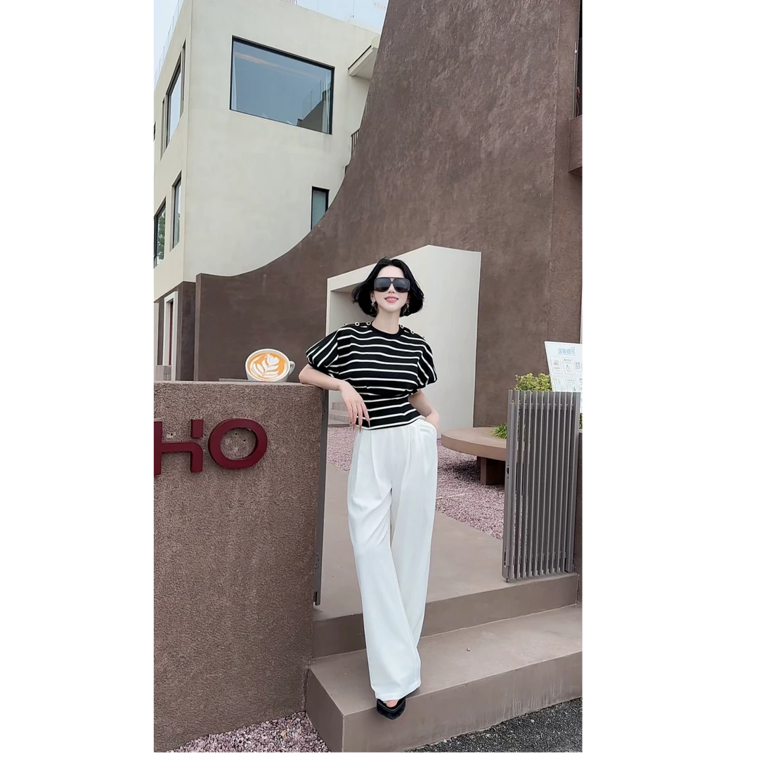 LYXJ【仲夏多巴胺】高级定制风琴腰阔腿裤显瘦轻奢气质法式12185