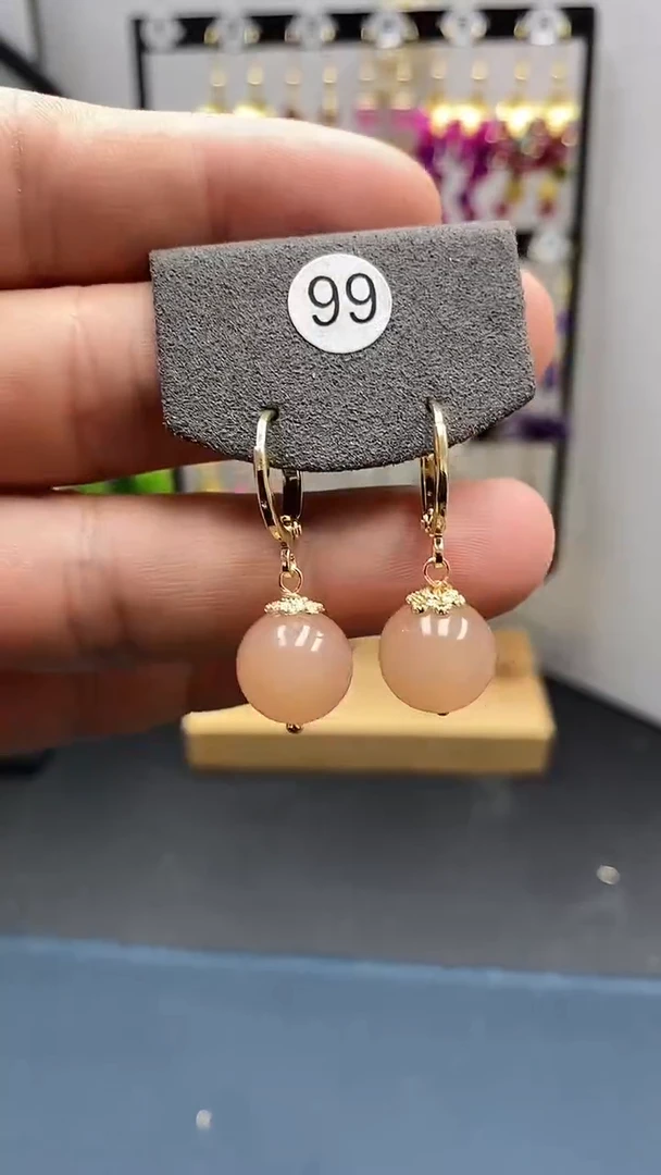 【闪购商品】和田玉耳饰银S925镀金镶嵌尺寸12mm耳扣藕粉