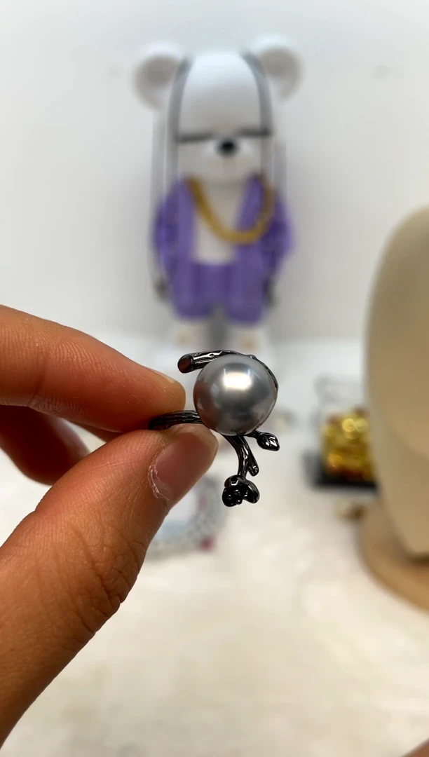 银S925镶嵌戒指海水珍珠11-12