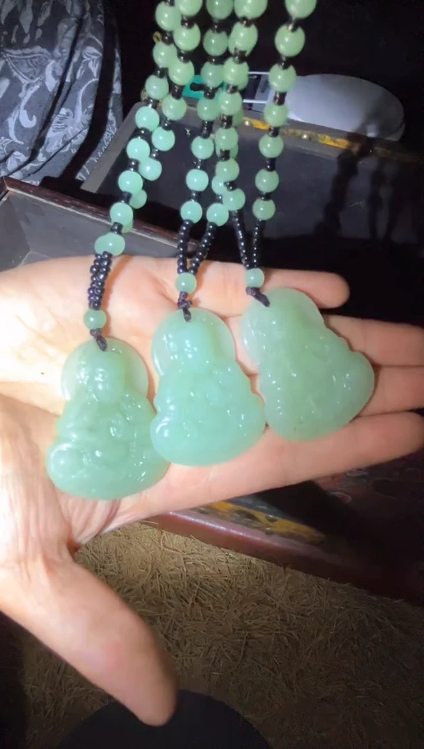 和田玉未镶嵌吊坠(赠链)鸭蛋青观音吊坠3件
