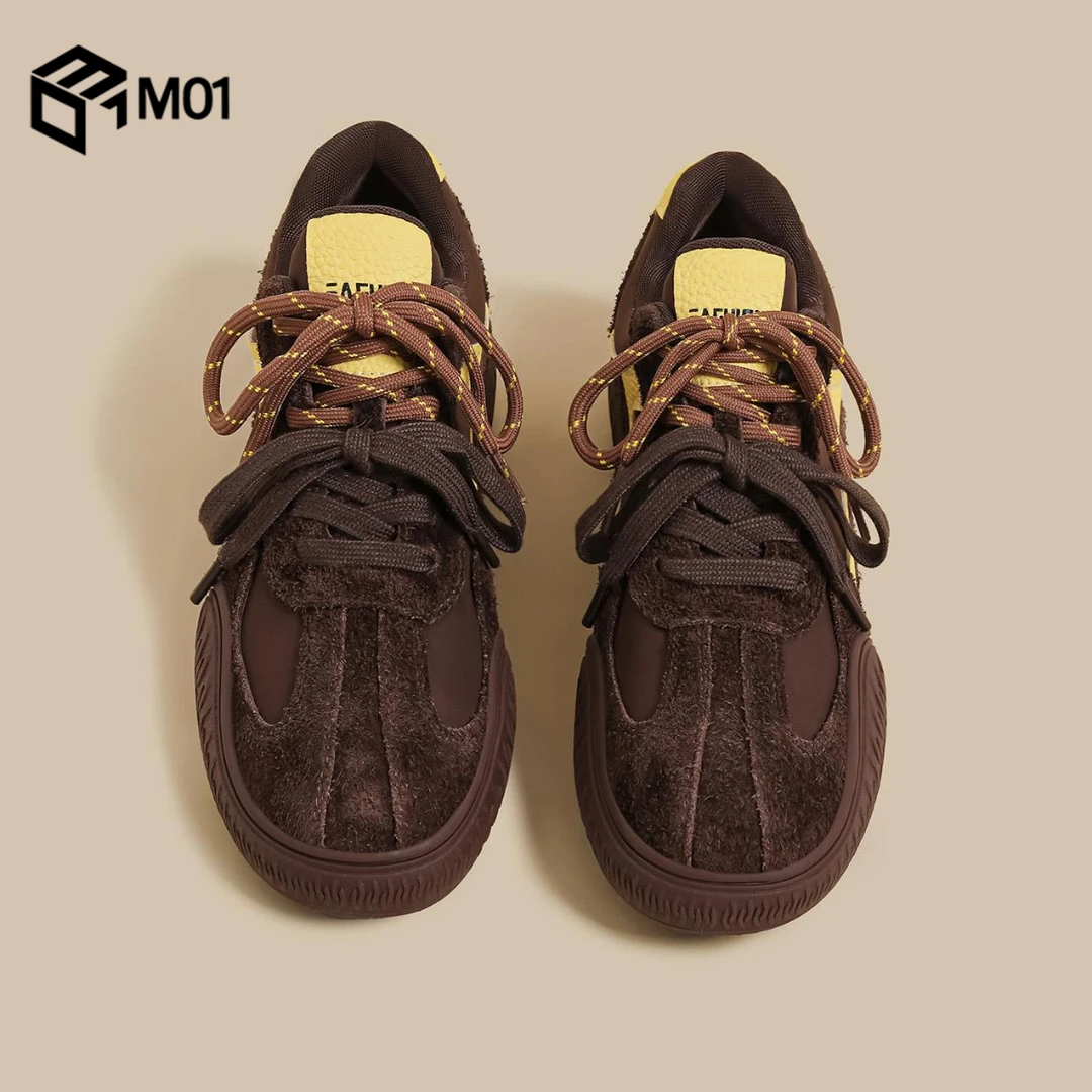 M01秋季新款黄色复古德训鞋女爆款双鞋带厚底运动阿甘休闲老爹鞋