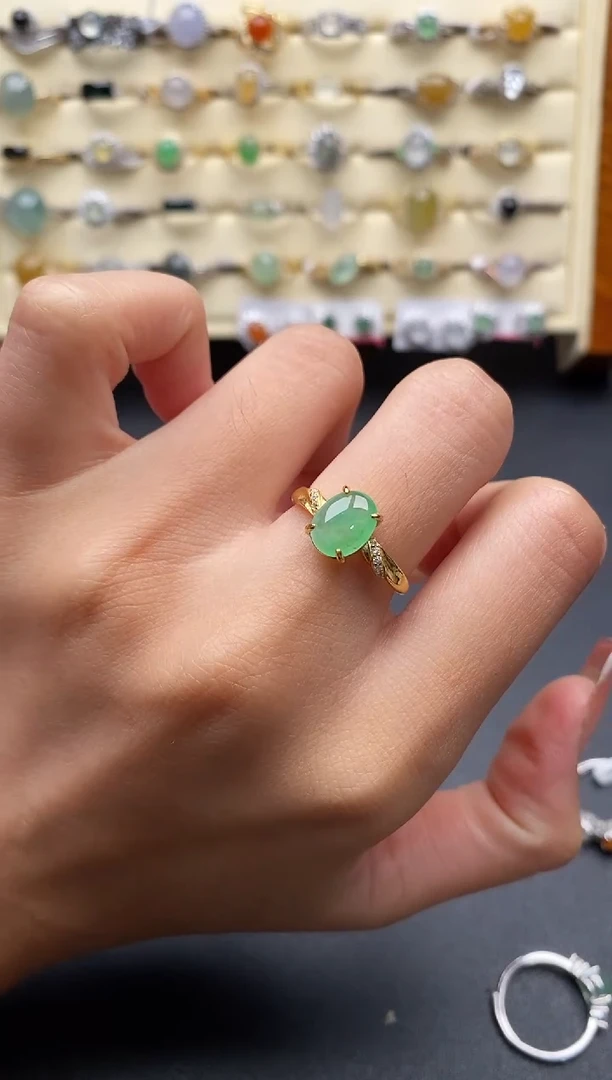 银S925镶嵌戒指翡翠3333333+4