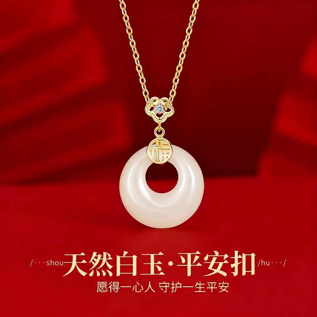 白金丝玉玉石平安扣真玉纯天然公主扣吊坠项链镶嵌锁骨链女款