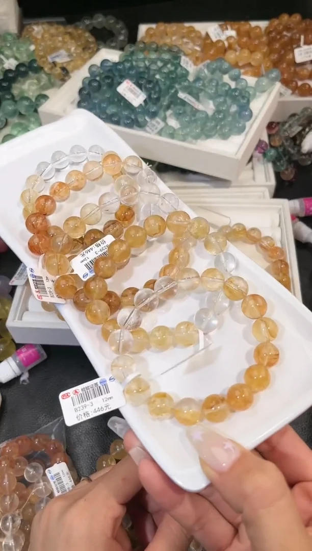 水晶手链未镶嵌多样性发一黄白胶花12mm