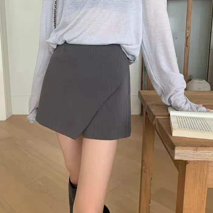 灰色西装裙裤女春夏秋新款显瘦百搭高腰不规则黑色辣妹学院风短裙