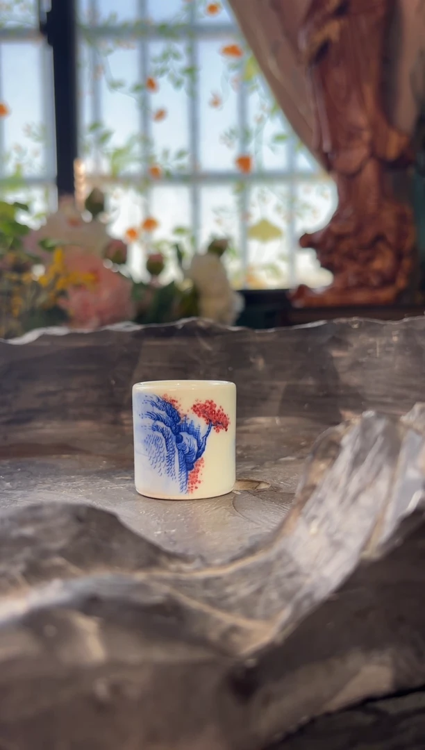 瓷孤品福利青花手绘盖置