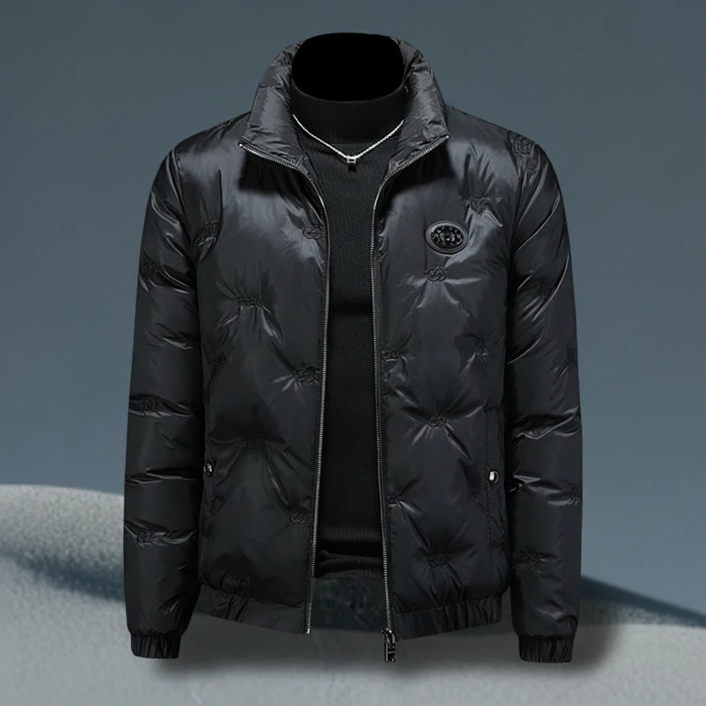 巴赛娜缇男士刺绣立领羽绒服冬季休闲长袖羽绒衣时尚保暖外套大码