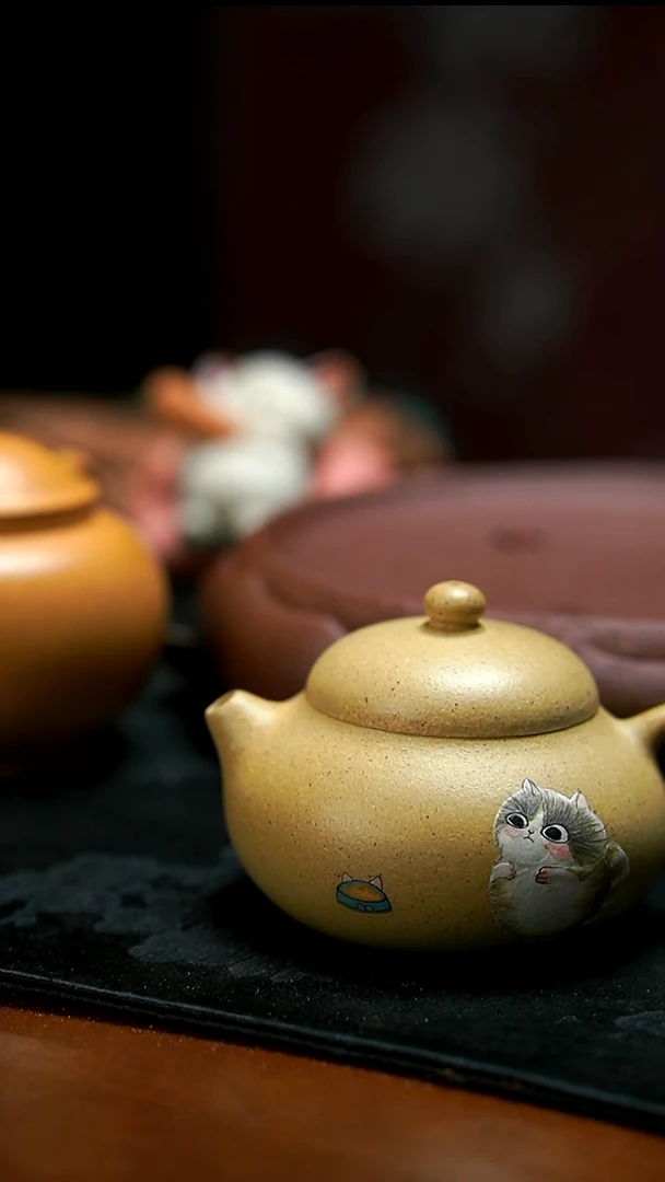 茶壶紫砂米*?壶本绿猫