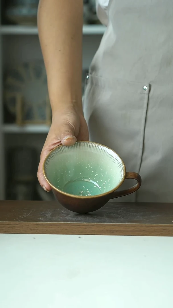 微瑕日式手作绿雪奇峰咖啡杯220ml@4-2@