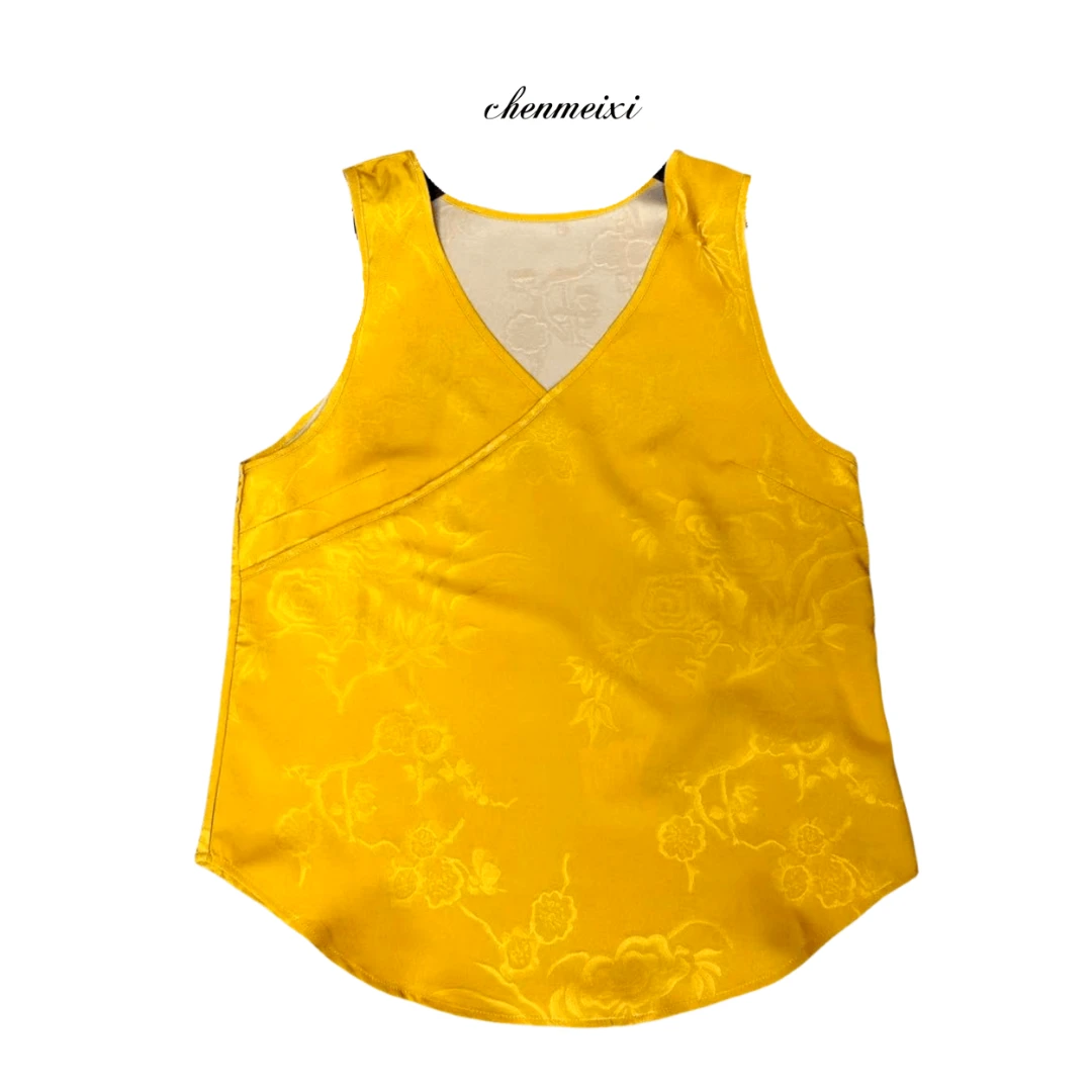 182【高定】圆领黄色提花背心  0339